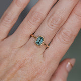 1.26ct Australian Untreated Emerald Cut Caribbean Teal Sapphire Low Profile Bezel Ring in 14k Yellow Gold
