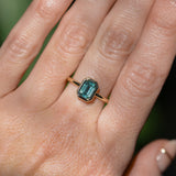 1.26ct Australian Untreated Emerald Cut Caribbean Teal Sapphire Low Profile Bezel Ring in 14k Yellow Gold