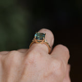 5.53ct Radant Cut Untreated Montana Sapphire and Princess Cut Diamond Rapids Low Profile Ring in 14k Yellow Gold
