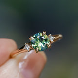 1.15ct Untreated Australian Parti Sapphire and Princess Cut Diamond Rapids Low Profile Ring in 14k Yellow Gold