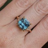 5.53ct Radant Cut Untreated Montana Sapphire and Princess Cut Diamond Rapids Low Profile Ring in 14k Yellow Gold