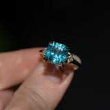 5.53ct Radant Cut Untreated Montana Sapphire and Princess Cut Diamond Rapids Low Profile Ring in 14k Yellow Gold