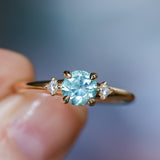 0.92ct Round Untreated Color Shifting Montana Sapphire and Princess Cut Diamond Rapids Low Profile Ring in 14k Yellow Gold