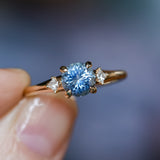 1.28ct Round Untreated Color Shifting Montana Sapphire and Princess Cut Diamond Rapids Low Profile Ring in 14k Yellow Gold