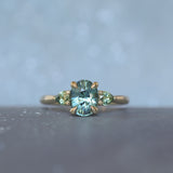 1.92ct Oval Untreated Madagascar Teal Sapphire and Pear Sapphire Antique Low Profile Prong Set Ring in 14k Yellow Gold