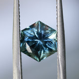 2.12CT HEXAGON BRILLIANT MONTANA SAPPHIRE, OCEAN BLUE AND GREEN, UNTREATED, 8.35X7.24X5.31MM - APPRAISED STONE