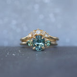 1.92ct Oval Untreated Madagascar Teal Sapphire and Pear Sapphire Antique Low Profile Prong Set Ring in 14k Yellow Gold