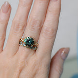 4.23ct Round Teal Green Sapphire Low Profile Wandering Vine Split Shank Six Prong Solitaire in 14k Yellow Gold