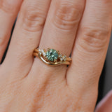 1.21ct Unheated Teal Seafoam Green Montana Sapphire and Diamond Starry Night Low Profile Solitaire in 18k Yellow Gold