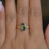 1.87ct Parti Australian Fantasy Cut Sapphire and White Australian Kite Sapphire Antique Milgrain Three Stone Low Profile Ring in 18k Yellow Gold