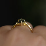 1.87ct Parti Australian Fantasy Cut Sapphire and White Australian Kite Sapphire Antique Milgrain Three Stone Low Profile Ring in 18k Yellow Gold