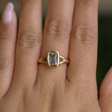 1.36ct Unique Cushion Cut Grey Champagne Diamond Split Shank Bezel Set Ring in 14k Yellow Gold