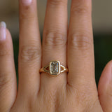 1.36ct Unique Cushion Cut Grey Champagne Diamond Split Shank Bezel Set Ring in 14k Yellow Gold