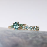1.92ct Oval Untreated Madagascar Teal Sapphire and Pear Sapphire Antique Low Profile Prong Set Ring in 14k Yellow Gold