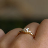 0.68ct Antique Old Mine Cut Diamond and Princess Cut Diamond Rapids Low Profile Ring in 18k Yellow Gold