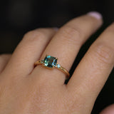 1.65ct Cushion Cut Untreated Madagascar Parti Sapphire and Light Blue Sapphire Low Profile East-West Ring in 14k Yellow Gold