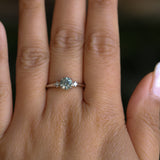 0.90ct Round Steely Blue Green Montana Sapphire and Princess Cut Diamond Rapids Low Profile Ring in 14k White Gold