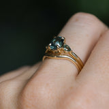 1.92ct Oval Untreated Madagascar Teal Sapphire and Pear Sapphire Antique Low Profile Prong Set Ring in 14k Yellow Gold
