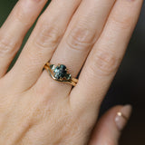 1.92ct Oval Untreated Madagascar Teal Sapphire and Pear Sapphire Antique Low Profile Prong Set Ring in 14k Yellow Gold