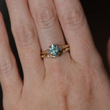 1.35ct Oval Brilliant Montana Sapphire and Princess Cut Diamond Rapids Low Profile Ring in 14k Yellow Gold