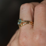 1.35ct Oval Brilliant Montana Sapphire and Princess Cut Diamond Rapids Low Profile Ring in 14k Yellow Gold