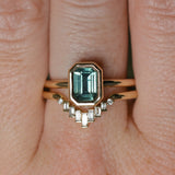 1.26ct Australian Untreated Emerald Cut Caribbean Teal Sapphire Low Profile Bezel Ring in 14k Yellow Gold