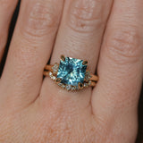 5.53ct Radant Cut Untreated Montana Sapphire and Princess Cut Diamond Rapids Low Profile Ring in 14k Yellow Gold
