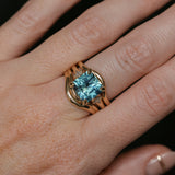 5.53ct Radant Cut Untreated Montana Sapphire and Princess Cut Diamond Rapids Low Profile Ring in 14k Yellow Gold