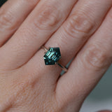 2.74CT MADAGASCAR ELONGATED HEXAGON SAPPHIRE, DEEP TEAL BLUE GREEN, 10.8X6.7X5.1MM