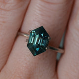 2.74CT MADAGASCAR ELONGATED HEXAGON SAPPHIRE, DEEP TEAL BLUE GREEN, 10.8X6.7X5.1MM