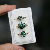 4.23ct Round Teal Green Sapphire Low Profile Wandering Vine Split Shank Six Prong Solitaire in 14k Yellow Gold