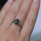 2.74CT MADAGASCAR ELONGATED HEXAGON SAPPHIRE, DEEP TEAL BLUE GREEN, 10.8X6.7X5.1MM