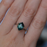 2.74CT MADAGASCAR ELONGATED HEXAGON SAPPHIRE, DEEP TEAL BLUE GREEN, 10.8X6.7X5.1MM