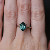 2.74CT MADAGASCAR ELONGATED HEXAGON SAPPHIRE, DEEP TEAL BLUE GREEN, 10.8X6.7X5.1MM