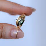 1.65ct Emerald Cut Color Shifting Madagascar Sapphire Prong Set Ripple Contour Solitaire in 14k Yellow Gold