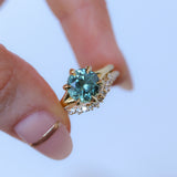 3.01ct Round GIA Teal Montana Sapphire Low Profile Six Prong Split Shank Solitaire in 18k Yellow Gold