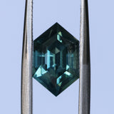 2.74CT MADAGASCAR ELONGATED HEXAGON SAPPHIRE, DEEP TEAL BLUE GREEN, 10.8X6.7X5.1MM