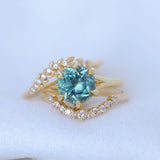 3.01ct Round GIA Teal Montana Sapphire Low Profile Six Prong Split Shank Solitaire in 18k Yellow Gold