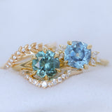 3.01ct Round GIA Teal Montana Sapphire Low Profile Six Prong Split Shank Solitaire in 18k Yellow Gold
