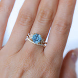 3.38ct Untreated Montana Sapphire Cushion Cut Marquise Diamond Cluster Ring in 18k Yellow Gold