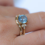 3.38ct Untreated Montana Sapphire Cushion Cut Marquise Diamond Cluster Ring in 18k Yellow Gold