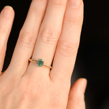 0.90ct Fancy Precision Teal Montana Sapphire Evergreen Carved 4 Prong Solitaire in 14k Yellow Gold