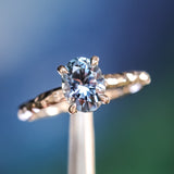 1.67ct Untreated Montana Sapphire Evergreen Carved 4 Prong Solitaire in Platinum