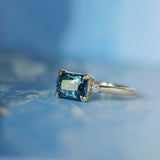 2.51ct Radiant Cut Untreated Madagascar Sapphire and Diamond Low Profile East-West Ring in 14k Yellow Gold