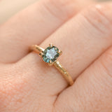 0.85ct Oval Precision Cut Ocean Blue Montana Sapphire Evergreen Carved 4 Prong Solitaire in 14k Yellow Gold