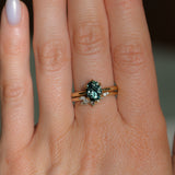 2.07ct Precision Cut Untreated Teal Oval Montana Sapphire Diamond-studded Sea Star Solitaire in 18k Yellow Gold