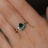 1.79ct Pear Deep Teal Green-Blue Sapphire and Diamond Asymmetrical Cluster Ring in Two Tone 14k Yellow and 14k White Gold