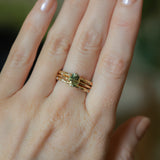 1.54ct Untreated Parti Green Madagascar Oval Sapphire Lotus Solitaire in 14k Yellow Gold