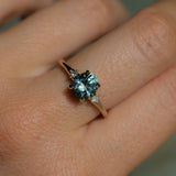 1.77ct Oval Precision Cut Parti Light Teal Montana Sapphire and Princess Cut Diamond Rapids Low Profile Ring in 14k Yellow Gold
