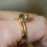 1.54ct Untreated Parti Green Madagascar Oval Sapphire Lotus Solitaire in 14k Yellow Gold